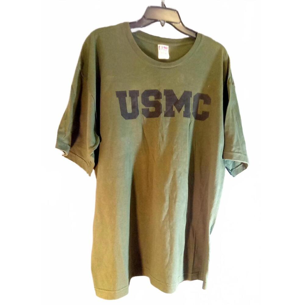 Bayside U.S Marines Marines Shirt Mens XL Green Graphic 80s Short Sleeve Vintage